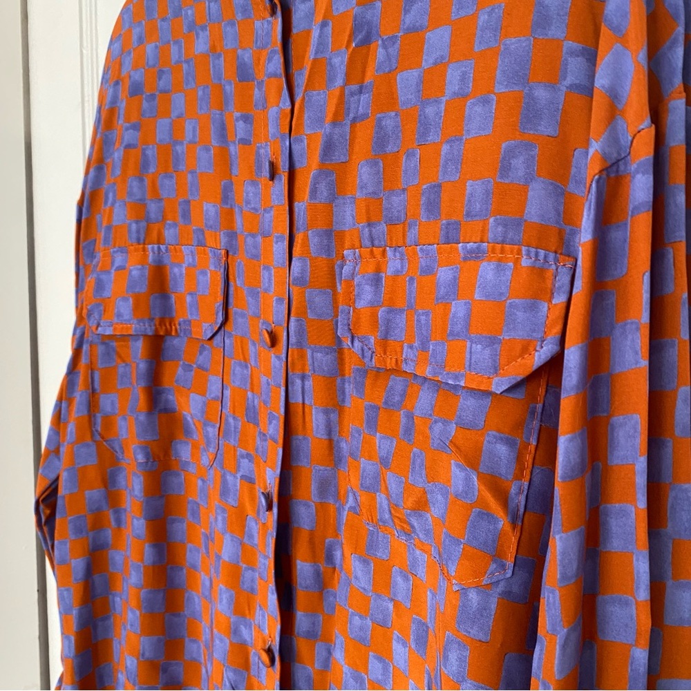 *NWT* $298 SOUVENIR Satin Checkerboard Blouse 0 XS/S